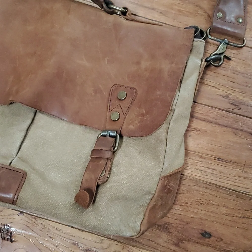 Tiding leather and canvas messenger laptop bag